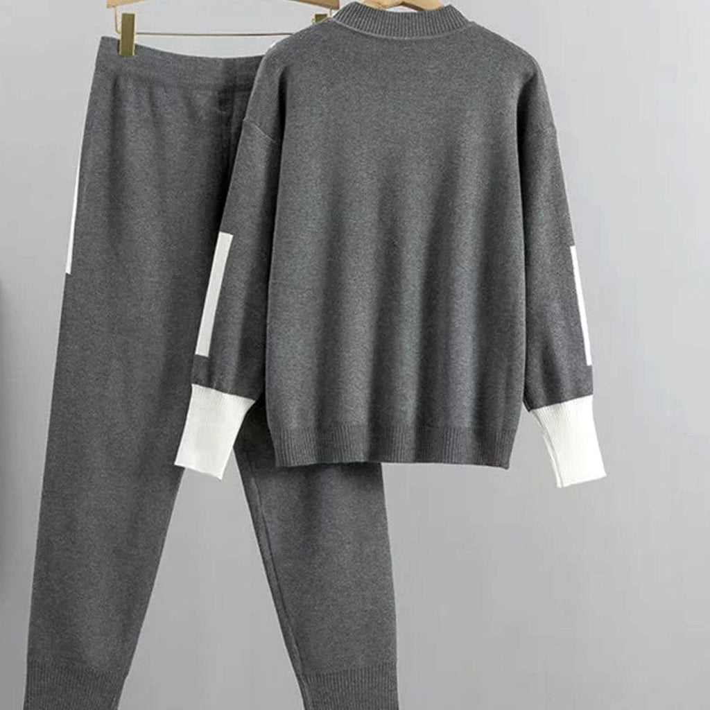 Chloe | Women’s Contrast Piping Knit Sweater & Jogger Set