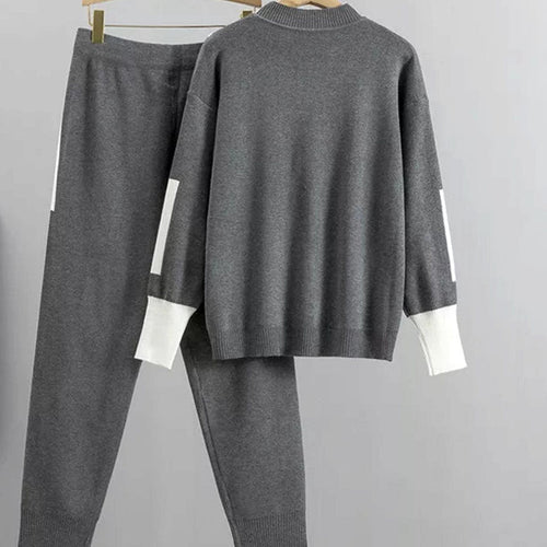 Chloe | Women’s Contrast Piping Knit Sweater & Jogger Set