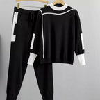 Chloe | Women’s Contrast Piping Knit Sweater & Jogger Set