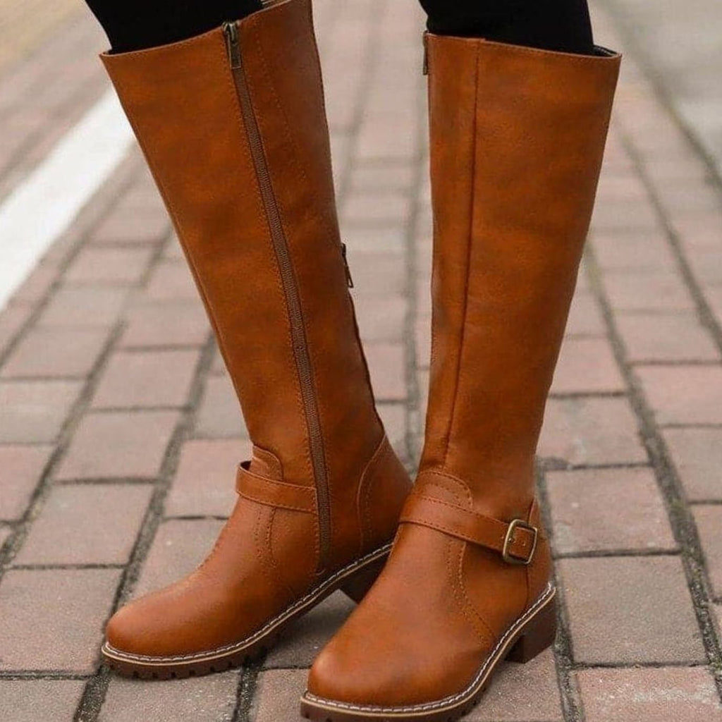 Clara | Women’s Leather Ankle Buckle Knee-High Riding Boots
