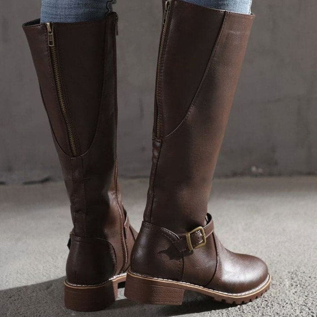 Clara | Women’s Leather Ankle Buckle Knee-High Riding Boots