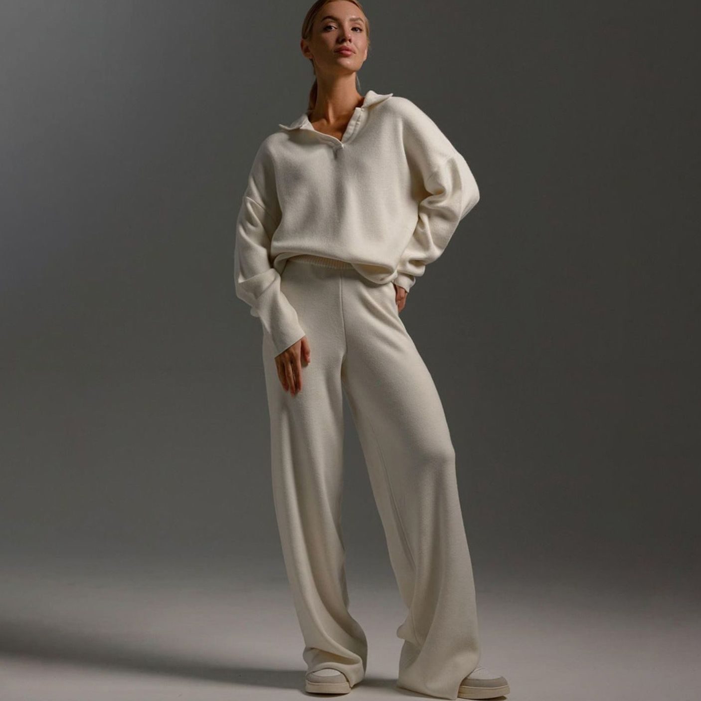 Harper | Women’s Collared Knit Sweater & Wide-Leg Lounge Set