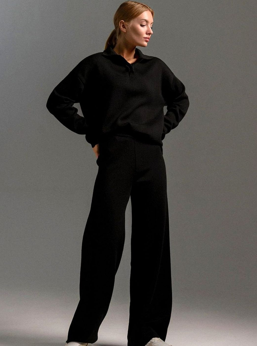 Harper | Women’s Collared Knit Sweater & Wide-Leg Lounge Set