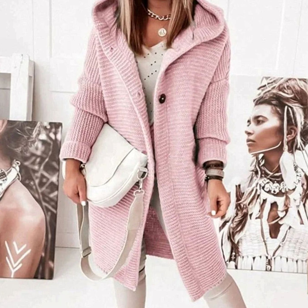 Nora | Women’s Hooded Button-Front Chunky Knit Longline Cardigan