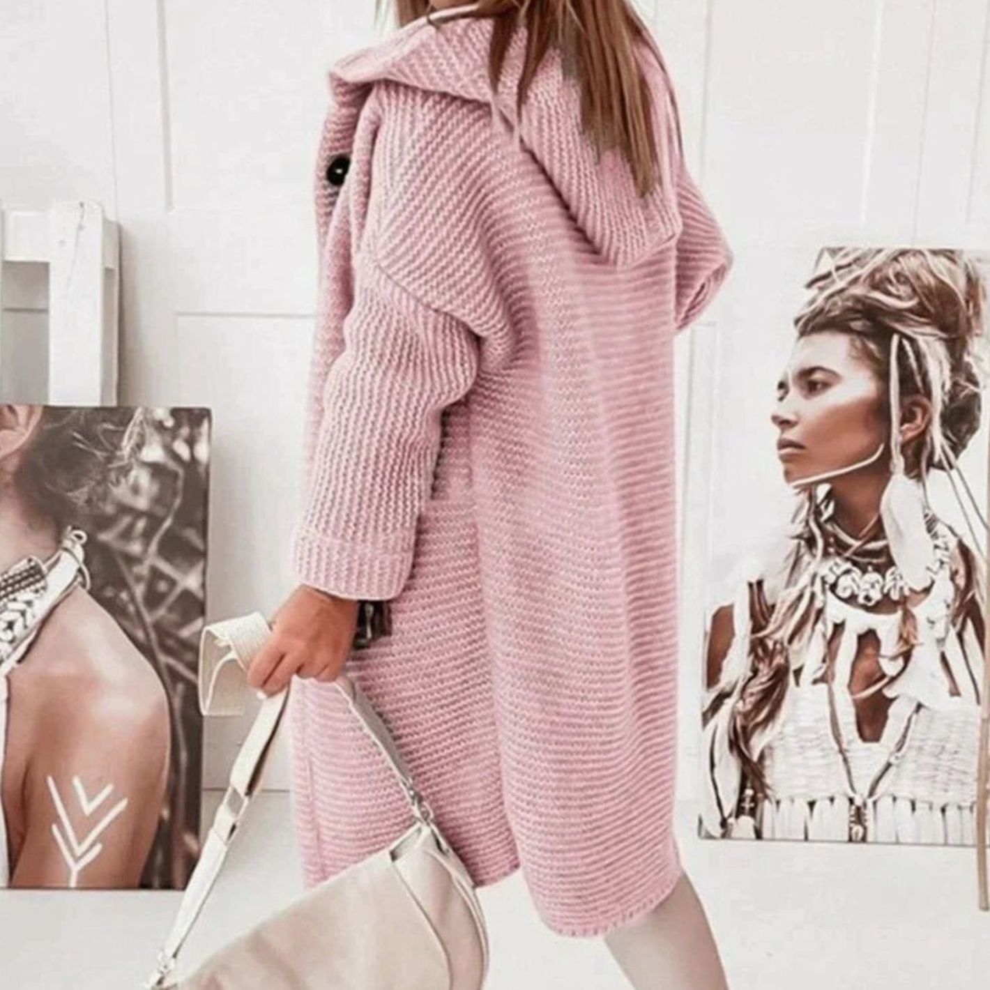 Nora | Women’s Hooded Button-Front Chunky Knit Longline Cardigan