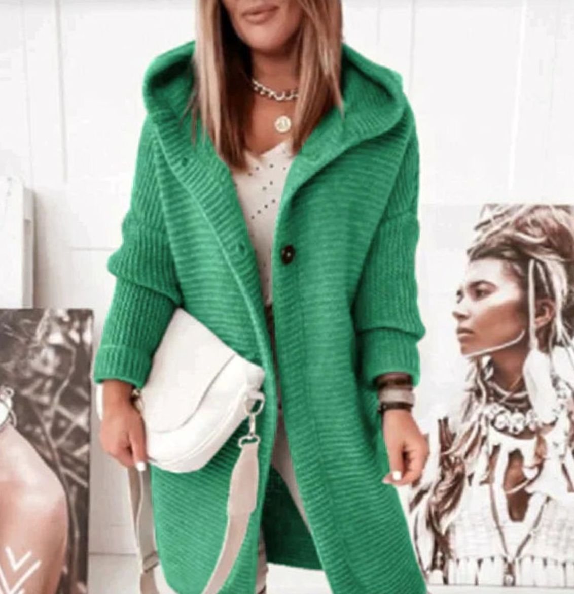 Nora | Women’s Hooded Button-Front Chunky Knit Longline Cardigan