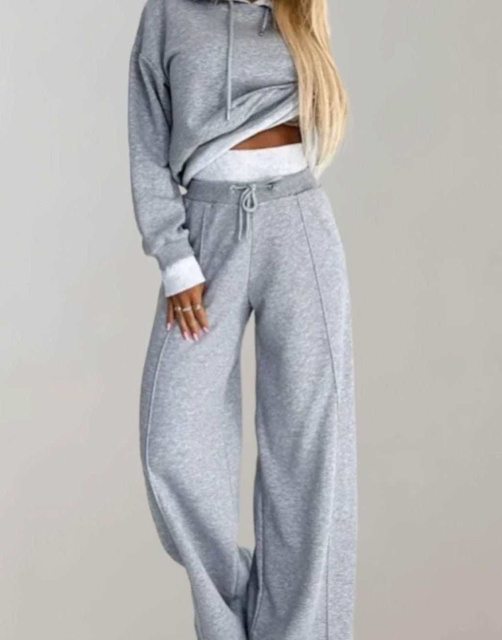 Luna | Women’s Layered-Look Cropped Hoodie & Wide-Leg Sweatsuit Set