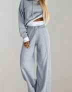 Luna | Women’s Layered-Look Cropped Hoodie & Wide-Leg Sweatsuit Set