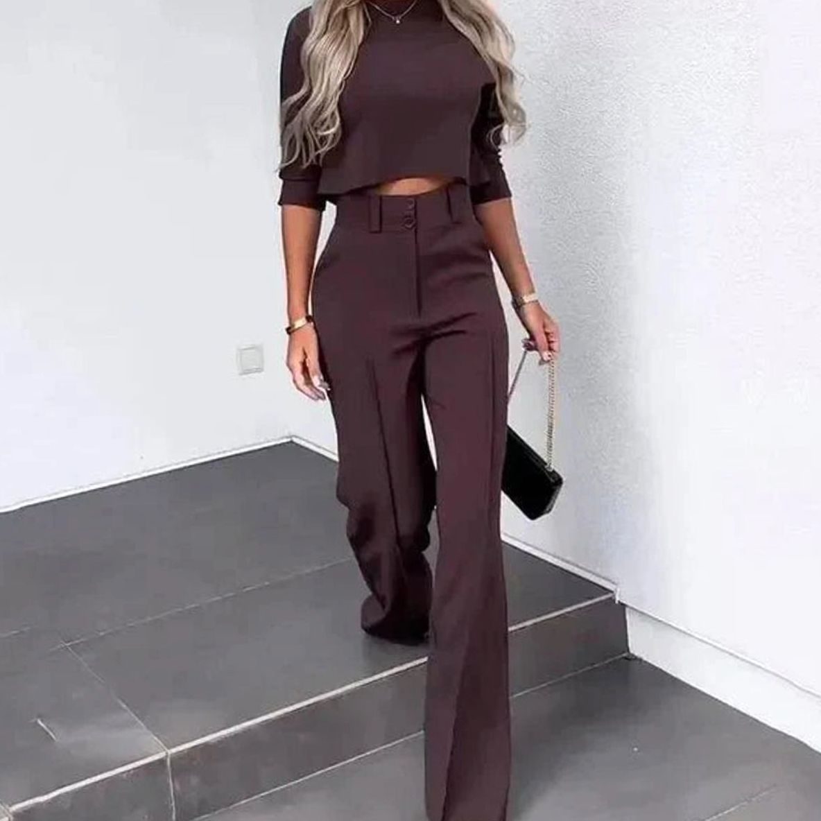 Giselle | Women’s High-Rise Front-Seam Trouser & Cropped Top Set