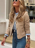 Sylvie | Women’s Textured Tweed Gold-Button Cropped Lady Jacket