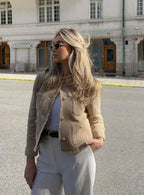 Sylvie | Women’s Textured Tweed Gold-Button Cropped Lady Jacket