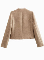 Sylvie | Women’s Textured Tweed Gold-Button Cropped Lady Jacket