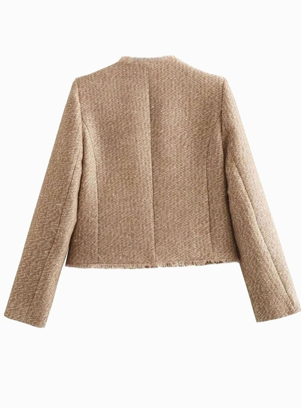 Sylvie | Women’s Textured Tweed Gold-Button Cropped Lady Jacket