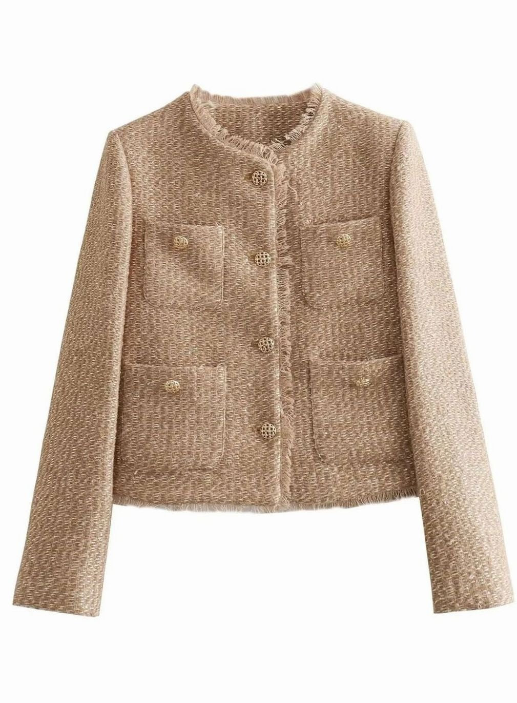 Sylvie | Women’s Textured Tweed Gold-Button Cropped Lady Jacket