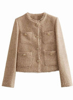 Sylvie | Women’s Textured Tweed Gold-Button Cropped Lady Jacket