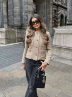 Sylvie | Women’s Textured Tweed Gold-Button Cropped Lady Jacket