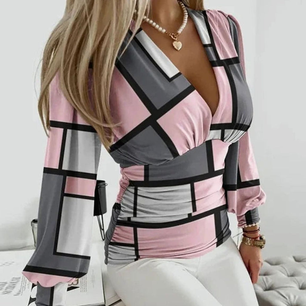 Adeline | Women’s Deep V-Neck Ruched Waist Lantern Sleeve Top