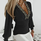 Adeline | Women’s Deep V-Neck Ruched Waist Lantern Sleeve Top