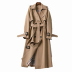 Genevieve | Women’s Double-Breasted Plaid-Lined Long Trench Coat
