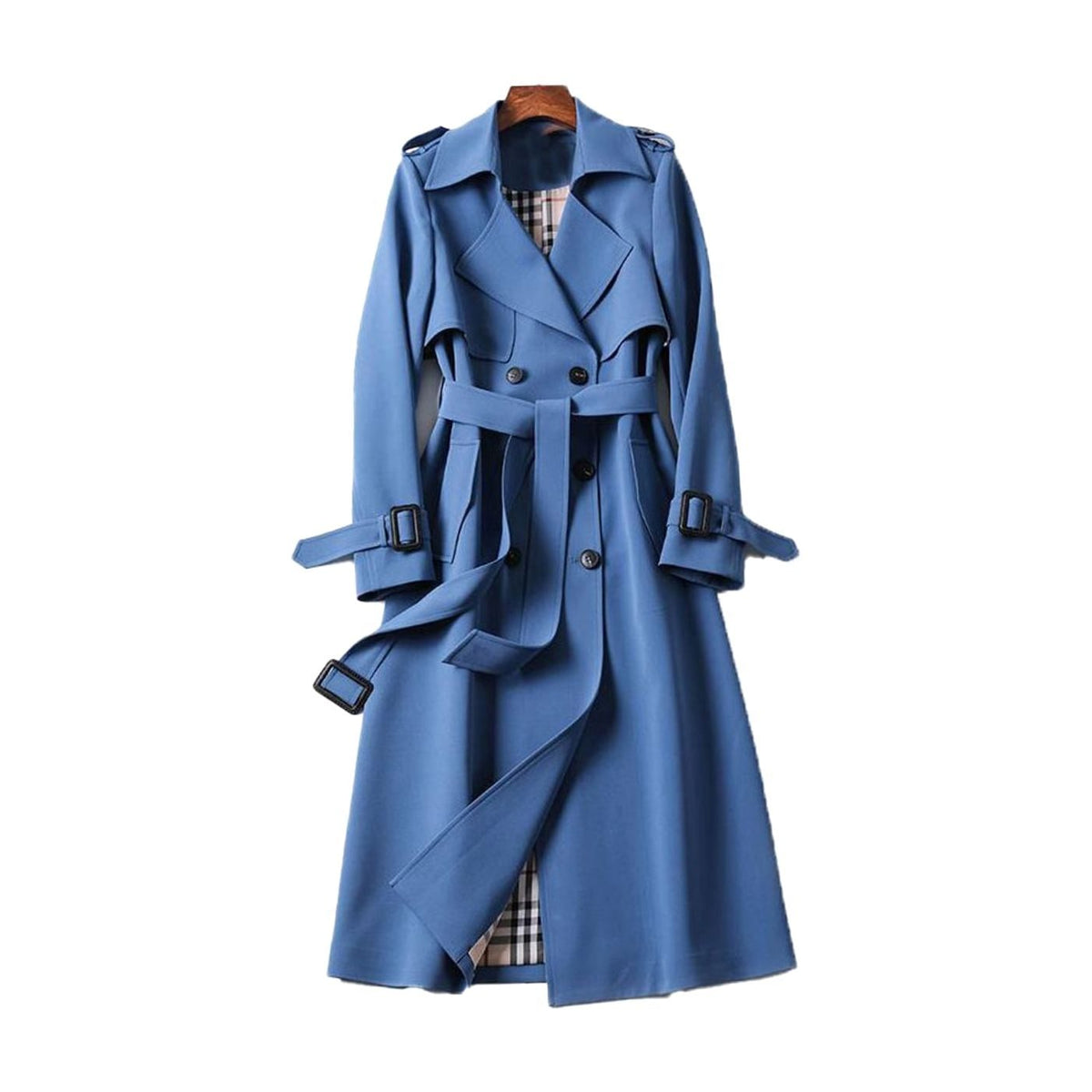 Genevieve | Women’s Double-Breasted Plaid-Lined Long Trench Coat
