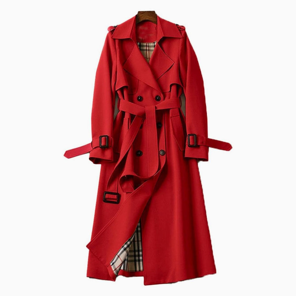 Genevieve | Women’s Double-Breasted Plaid-Lined Long Trench Coat