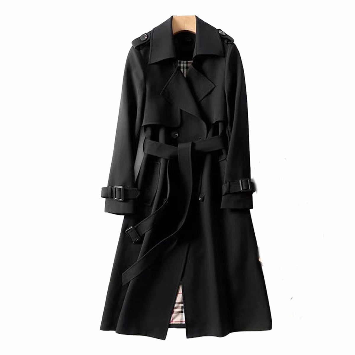 Audrey | Women’s Double-Breasted Plaid-Lined Belted Trench Coat