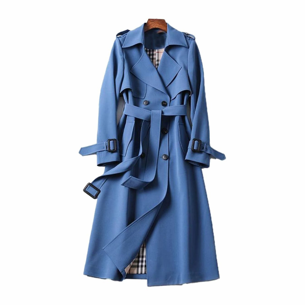 Audrey | Women’s Double-Breasted Plaid-Lined Belted Trench Coat