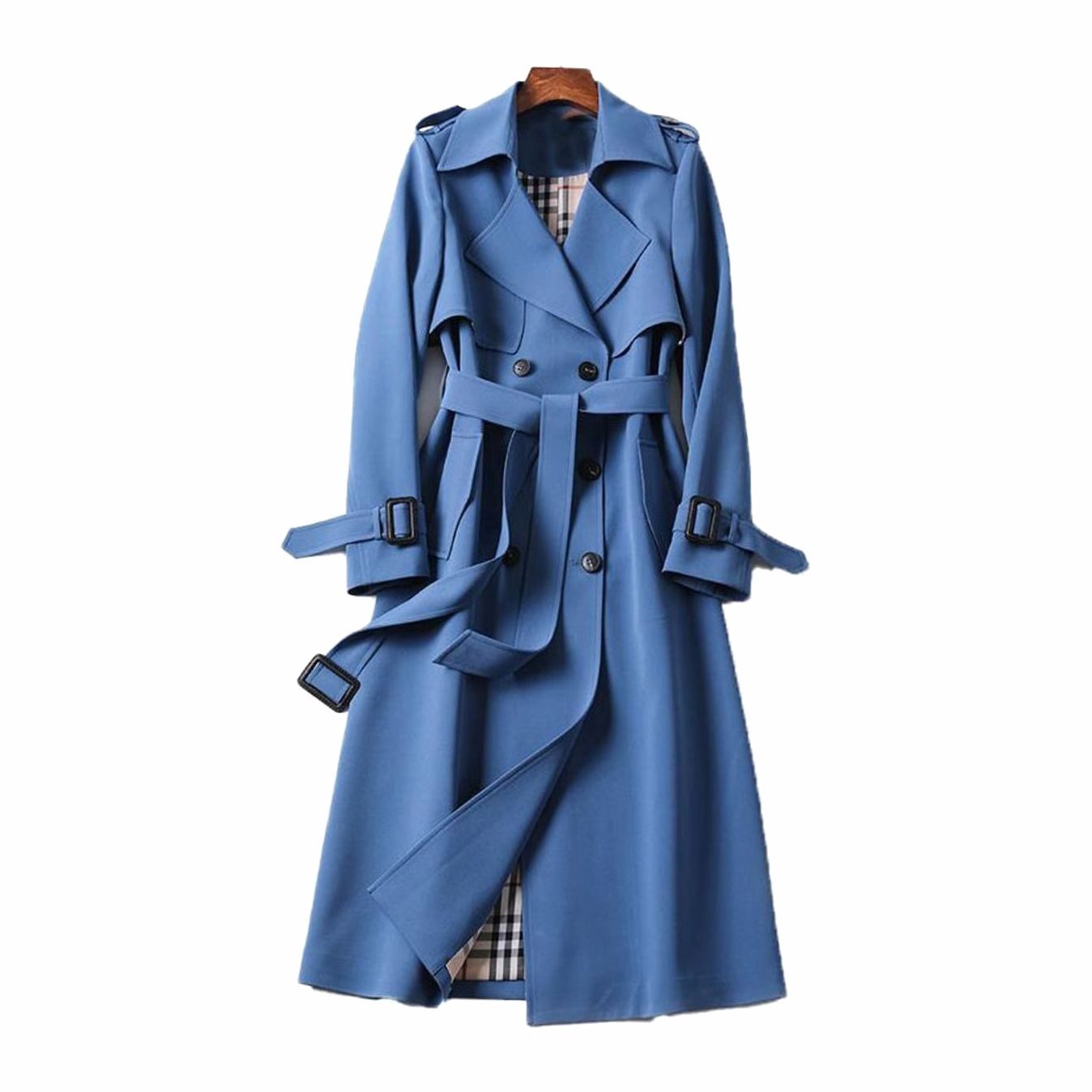 Audrey | Women’s Double-Breasted Plaid-Lined Belted Trench Coat