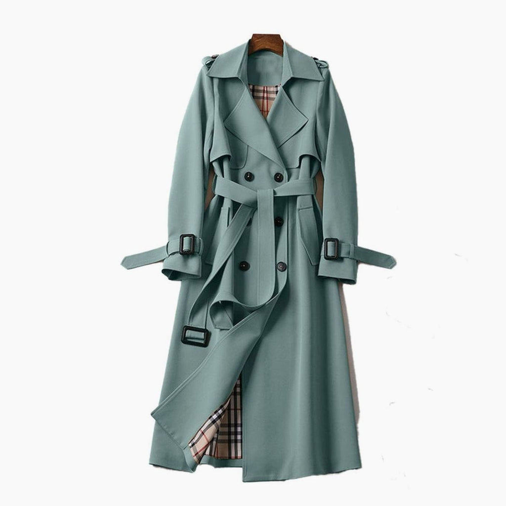 Audrey | Women’s Double-Breasted Plaid-Lined Belted Trench Coat