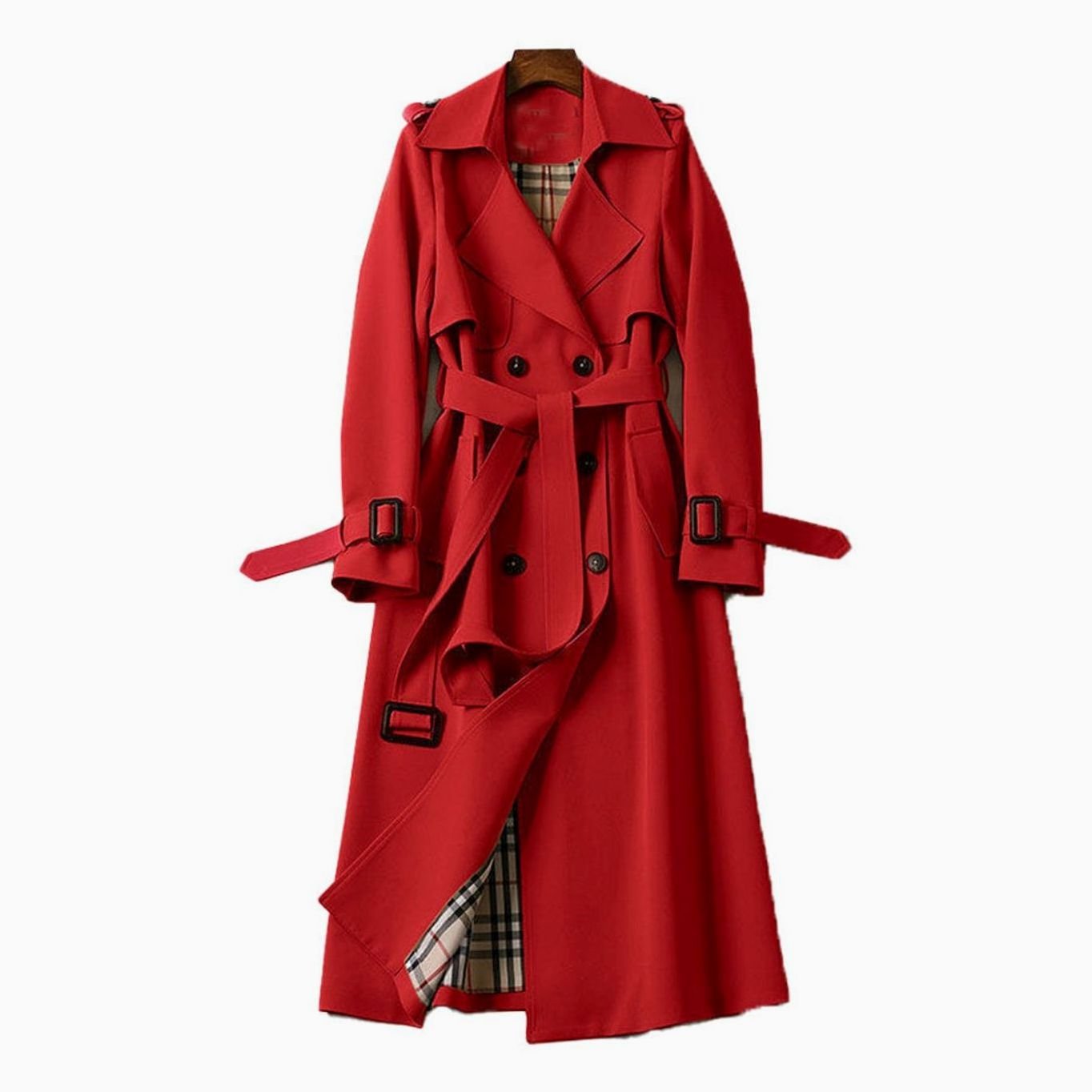 Audrey | Women’s Double-Breasted Plaid-Lined Belted Trench Coat