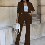Sienna | Women’s Double-Breasted Gold-Button Blazer & Flared Pantsuit Set