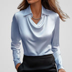 Adele | Women’s Collared Cowl Neck Satin Long Sleeve Blouse