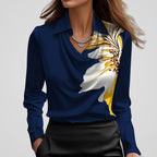 Adele | Women’s Collared Cowl Neck Satin Long Sleeve Blouse