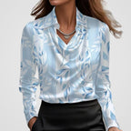 Adele | Women’s Collared Cowl Neck Satin Long Sleeve Blouse