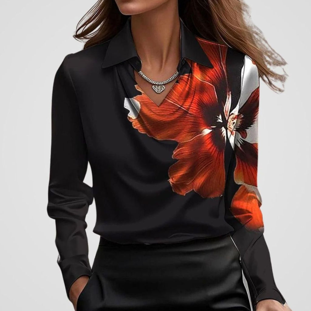 Adele | Women’s Collared Cowl Neck Satin Long Sleeve Blouse