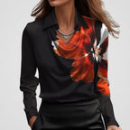 Adele | Women’s Collared Cowl Neck Satin Long Sleeve Blouse