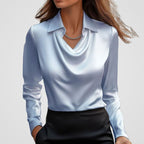Adele | Women’s Collared Cowl Neck Satin Long Sleeve Blouse