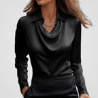 Adele | Women’s Collared Cowl Neck Satin Long Sleeve Blouse