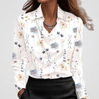 Adele | Women’s Collared Cowl Neck Satin Long Sleeve Blouse