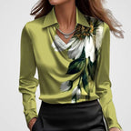 Adele | Women’s Collared Cowl Neck Satin Long Sleeve Blouse