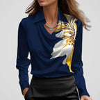 Adele | Women’s Collared Cowl Neck Satin Long Sleeve Blouse