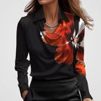 Adele | Women’s Collared Cowl Neck Satin Long Sleeve Blouse