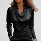Adele | Women’s Collared Cowl Neck Satin Long Sleeve Blouse