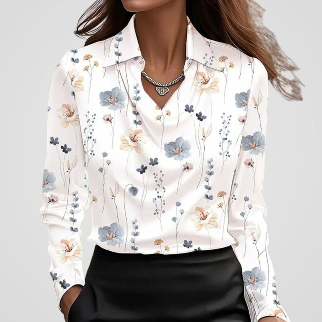 Adele | Women’s Collared Cowl Neck Satin Long Sleeve Blouse