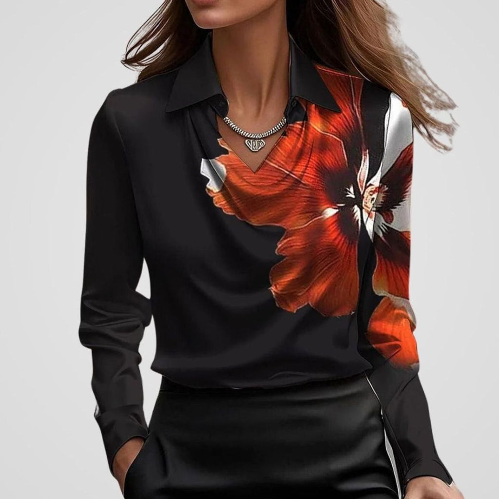 Adele | Women’s Collared Cowl Neck Satin Long Sleeve Blouse