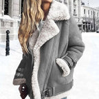 Sienna | Women’s Faux-Shearling Suede Asymmetric Zip Aviator Jacket