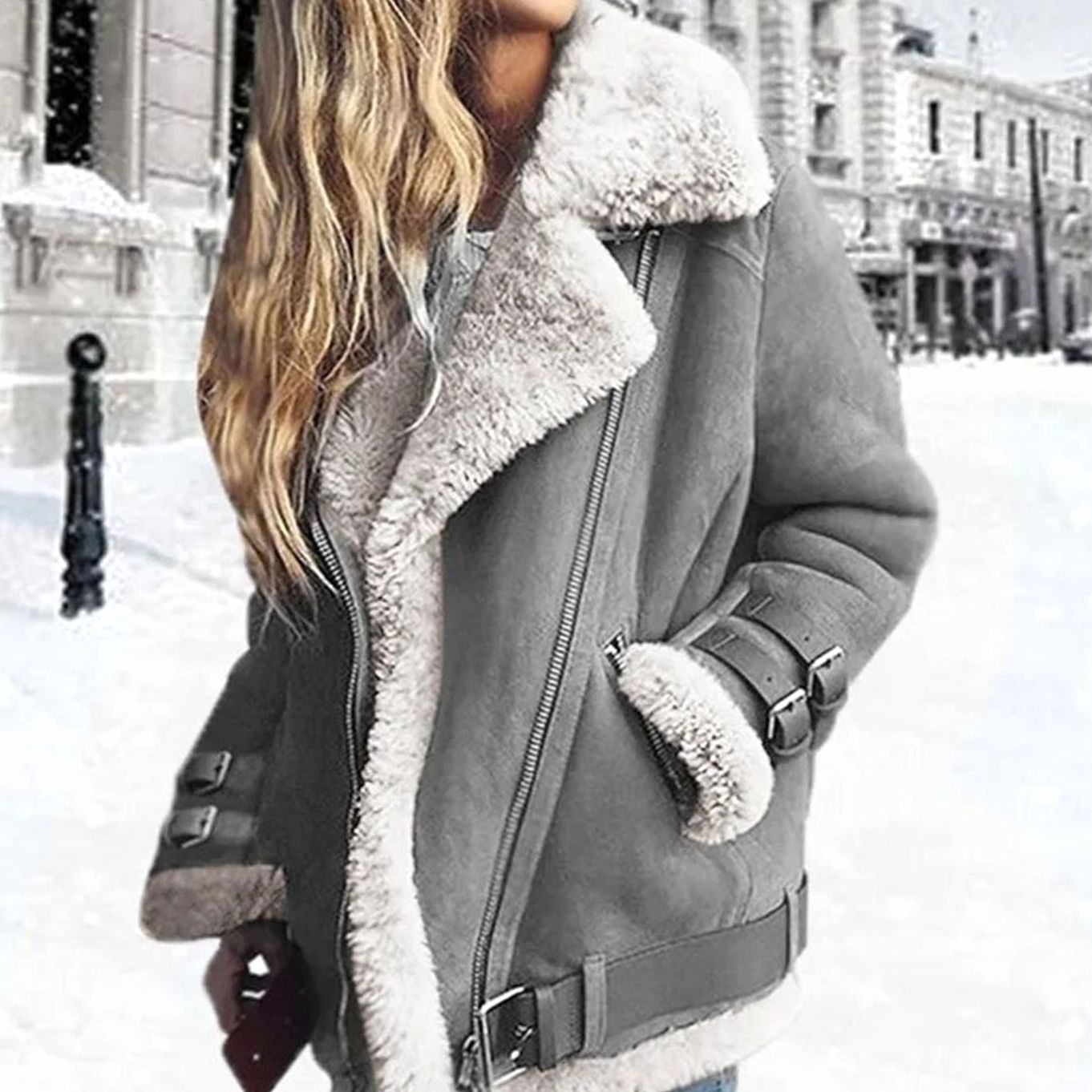 Sienna | Women’s Faux-Shearling Suede Asymmetric Zip Aviator Jacket