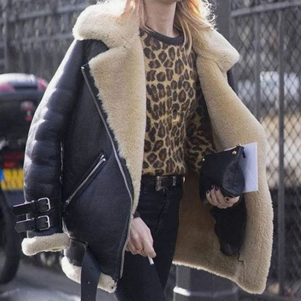 Sienna | Women’s Faux-Shearling Suede Asymmetric Zip Aviator Jacket