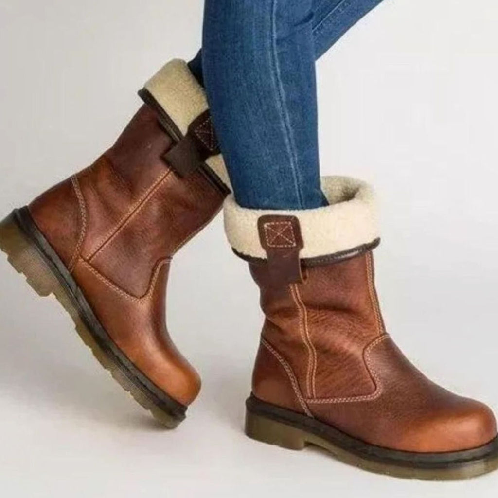 Freya | Women’s Shearling-Lined Fold-Over Leather Mid-Calf Boots