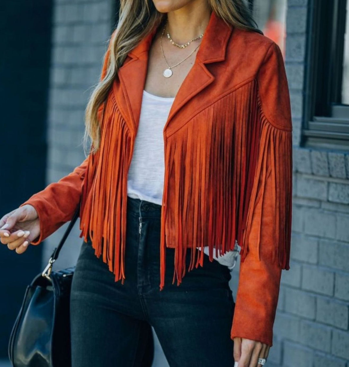 Dallas | Women’s Faux-Suede Western Fringe Open-Front Cropped Jacket